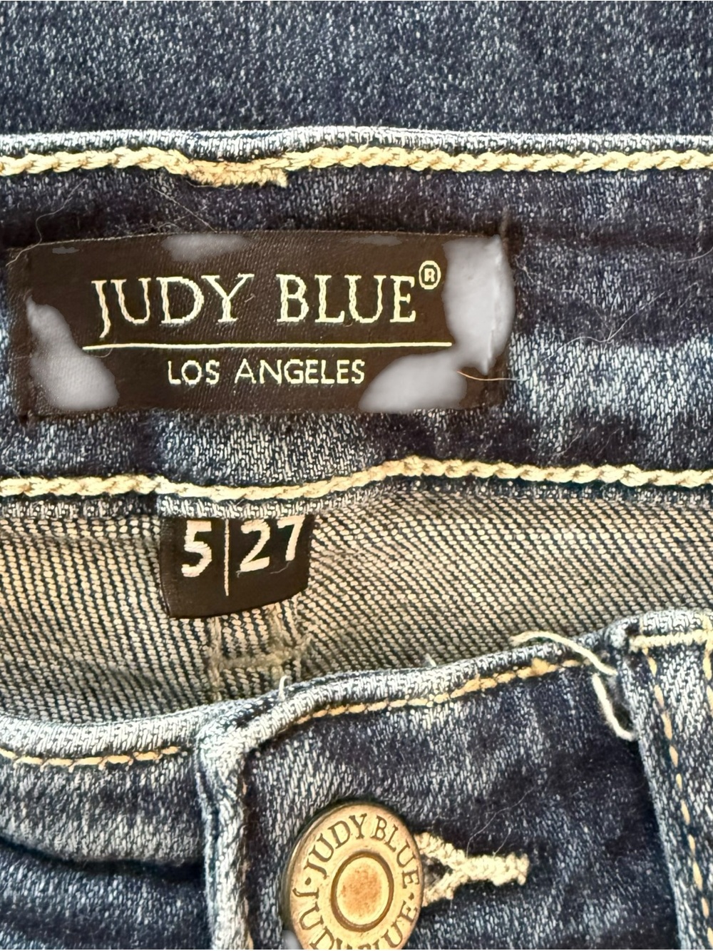 Judy Blue Dark Wash Distressed Trouser Flare Button Fly Jeans - Picture 7 of 8